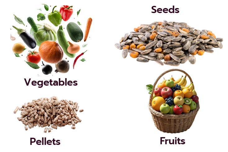 Vegetables, Seeds, Pellets, fruits