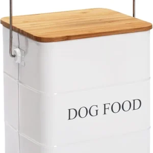 Dog Food storage container Dog Treats Jar, Metal food treats tin for Dog, pet snacks Canisters with wooden lid/handle/sevice scoop,hold 5-6 lbs