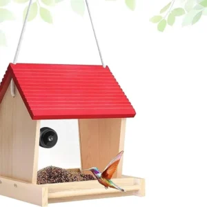 Large Handmade Bird Feeder with Wireless 1080P Camera, HD AI WiFi Camera, Window Handmade Wooden House for Outside