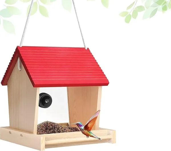 Large Handmade Bird Feeder with Wireless 1080P Camera, HD AI WiFi Camera, Window Handmade Wooden House for Outside