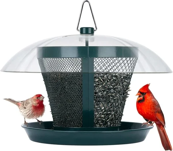 Kingsyard Bird Feeder for Outside, Dual-Use Metal Mesh Wild Bird Feeder with Weatherproof Dome Dual, 2.5 lbs Seed Capacity for Finch Cardinal