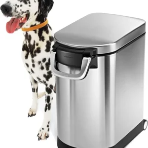 simplehuman 25 Liter, 27 lb / 12.2 kg Medium Pet Food Storage Container for Dog Food, Cat Food, and Bird Feed, Brushed Stainless Steel