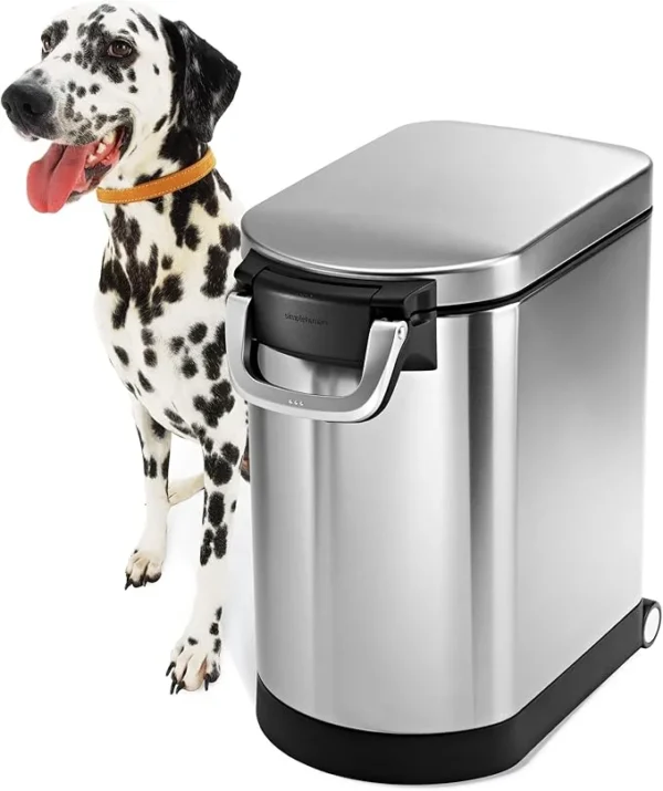 simplehuman 25 Liter, 27 lb / 12.2 kg Medium Pet Food Storage Container for Dog Food, Cat Food, and Bird Feed, Brushed Stainless Steel