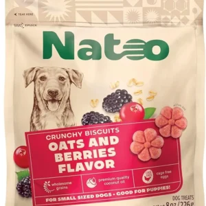 NATOO Biscuits for Small Dogs & Puppies Crunchy Dog Treats, Oats & Berry Healthy Natural Canine Biscuits, Rich in Omega 6, Prebiotics & Fibers, Antioxidants for Immunity (8 oz)