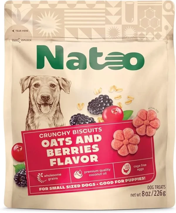 NATOO Biscuits for Small Dogs & Puppies Crunchy Dog Treats, Oats & Berry Healthy Natural Canine Biscuits, Rich in Omega 6, Prebiotics & Fibers, Antioxidants for Immunity (8 oz)