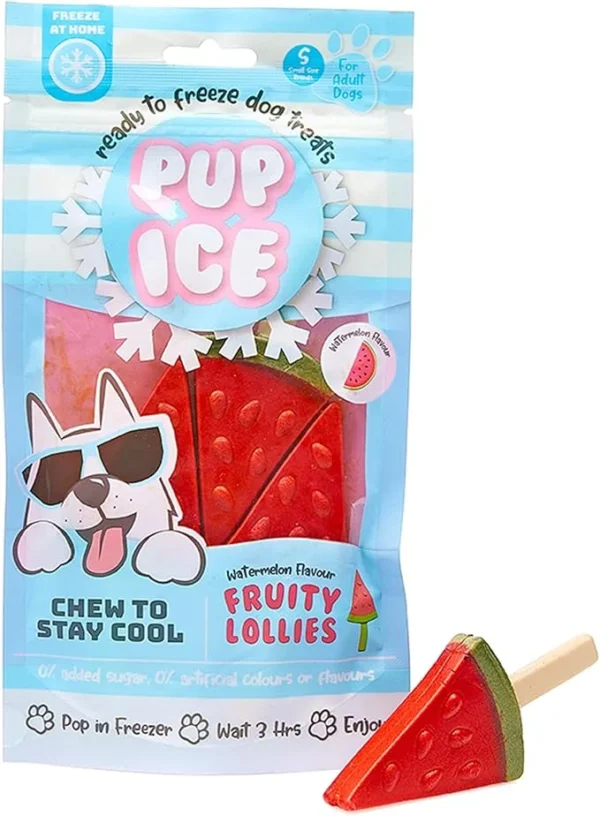 Pup Ice- Ready to Freeze at Home Dog Treats-Edible Chews for Small Breed Dogs & Puppies with Real Chicken to Keep Your Pup Cool Year Round, Fruity Lollies Watermelon Flavor, 3pcs