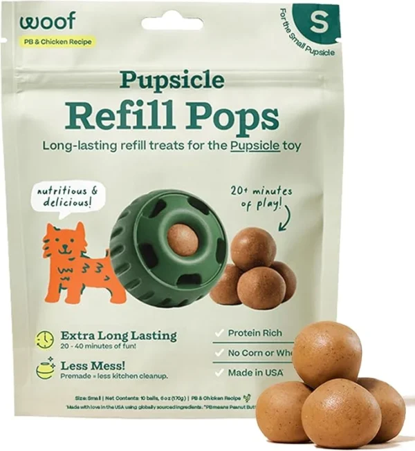 WOOF Pupsicle Refill Pops, Delicious Long Lasting Dog Treats, Pre-Made Pupsicle Refills for Dogs, Wholesome Ingredients, Low-Mess Chicken Pet Treats - Small Pops - 10 Count