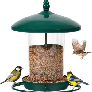 Metal Bird Feeder for Outdoors Hanging,3.0LB Seed Feeder,Easy to Fill & Clean,360° Feeding,Weatherproof Roof for Gardens and Wild Birds,Green