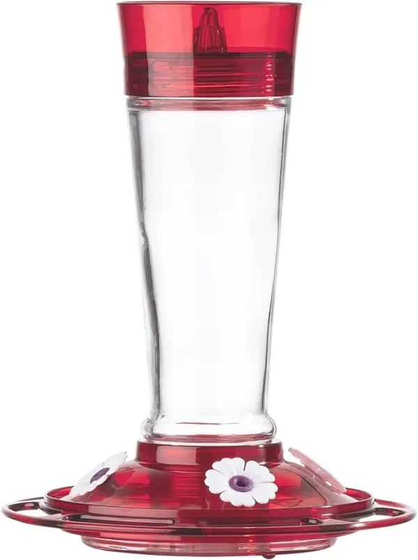 More Birds Bird Health+ Ruby Hummingbird Feeder, Glass Hummingbird Feeders for Outdoors, 4 Feeding Stations, 10 Ounces, Ruby Red