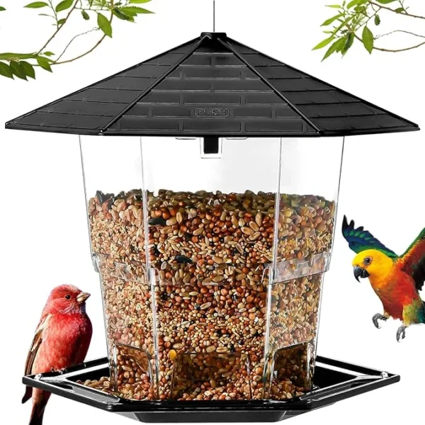 Bird Feeders for Outdoors Hanging Bird Feeder Wild Birds Seed, Black