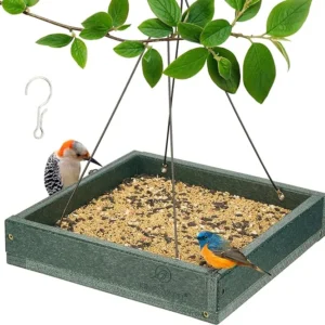 Kingsyard Platform Bird Feeder for Outside, Recycled Plastic Hanging Tray Bird Feeders with Large Capacity 3.5 lbs, Premium Quality & Durable, Great for Attracting Wild Birds, Green