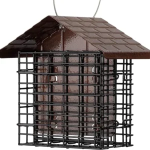 More Birds Double Suet Cage Bird Feeder with Metal Roof, Fruit and Suet Feeder, 2 Suet Cake Capacity