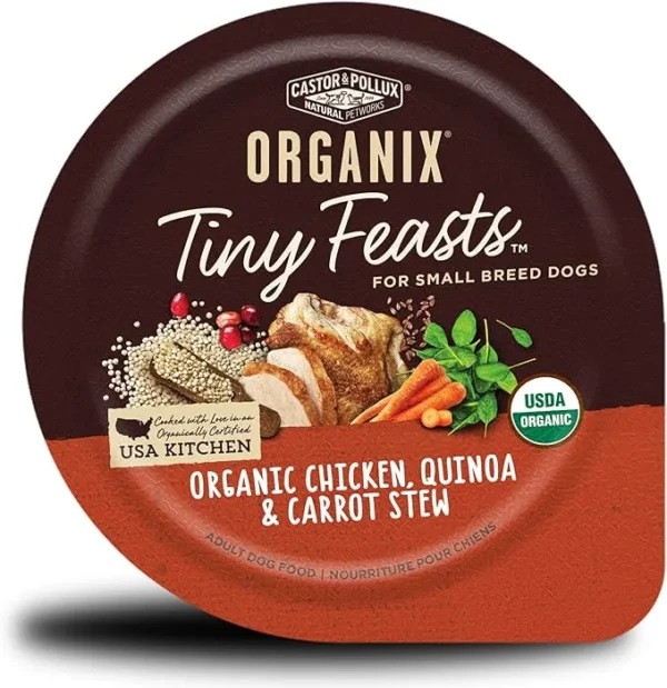 Castor & Pollux Organix Tiny Feasts Organic Chicken, Quinoa & Carrot Stew Dog Food Trays, 3.5 Ounce (Pack of 12)