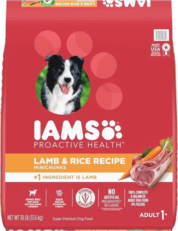 IAMS Minichunks Adult Dry Dog Food Lamb & Rice Recipe Dog Kibble, 30 lb. Bag