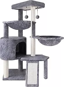 4. Three Layer Cat Tree with Cat Condo and Two Hammocks