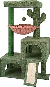 7. Cactus Cat Tree Tower with Twin Cat Condos for Indoor Cats