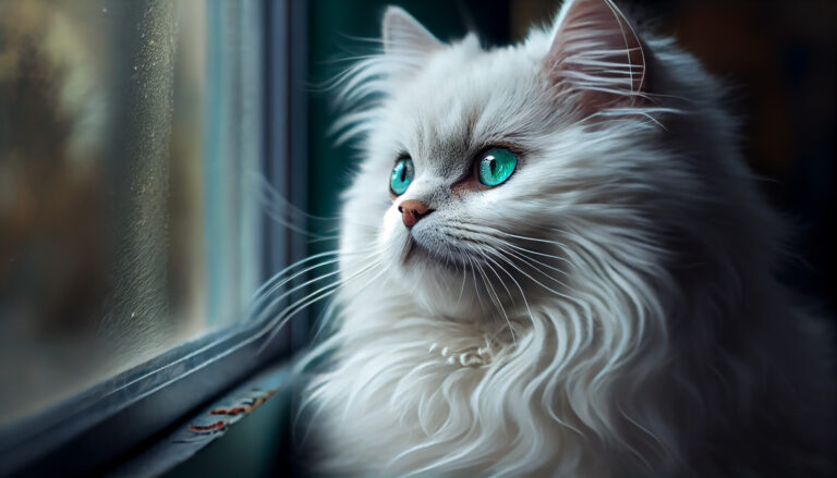 cute domestic kitten sits window staring outside generative ai