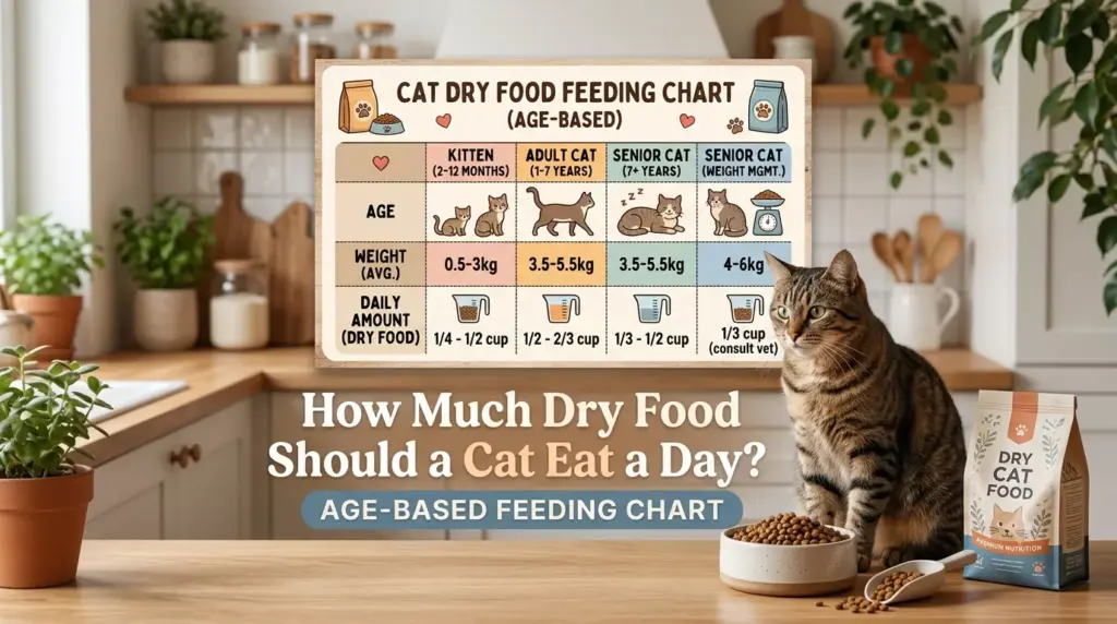 How Much Dry Food Should a Cat Eat a Day? Age-Based Chart 1 How Much Dry Food Should a Cat Eat a Day? Age-Based Chart